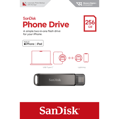 Sandisk Phone Drive, 256 Gb, Black