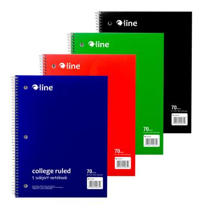 C-Line College Rule Spiral Notebooks, 8" X 10-1/2", 70 Sheets, Assorted Colors, Pack Of 24 Notebooks