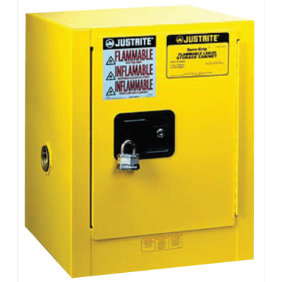 Justrite Yellow Countertop & Compact Cabinets, Manual-Closing Cabinet, 4 Gallon