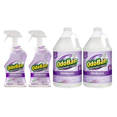 Odoban Odor Eliminator Disinfectant, Lavender Scent, Case Of 2 Quart Sprays And 2 Gallon Concentrates