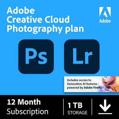 Adobe Creative Cloud Photography Plan 1Tb 2025, 1 Yr Subscription, Mac/windows/ios, Download
