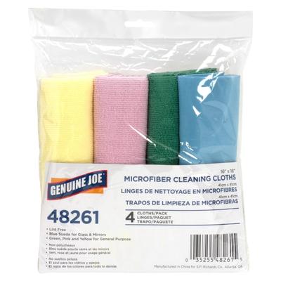 Genuine Joe Color-Coded Microfiber Cleaning Cloths - 16" X 16" - Assorted - Microfiber - 4 Per Pack - 36 / Carton