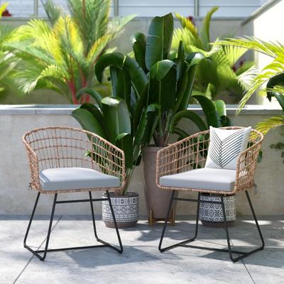 Flash Furniture Devon Indoor/outdoor Patio Boho Club Chairs With Sled Base, Light Gray/natural, Set Of 2 Chairs