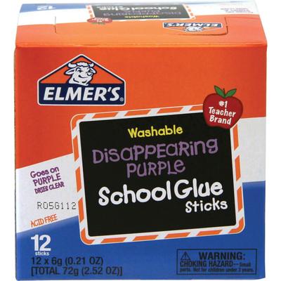 Elmer's Washable Disappearing Purple School Glue Sticks, 0.21 Oz, Pack Of 12