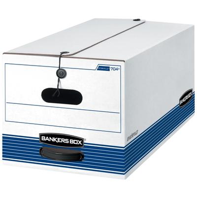 Bankers Box Stor/file Fastfold Standard-Duty Storage Boxes With Locking Lift-Off Lids And Built-In Handles, Letter Size, 24“D X 12" X 10", 60% Recycled, White/blue, Case Of 12