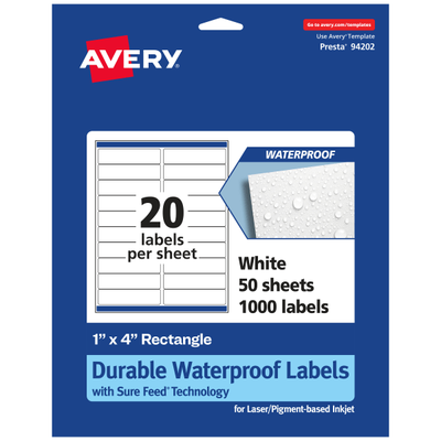 Avery Waterproof Permanent Labels With Sure Feed 94202-Wmf50, Rectangle, 1