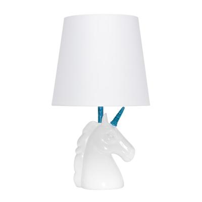 Simple Designs Sparkling Unicorn Table Lamp, 16"h, White/blue