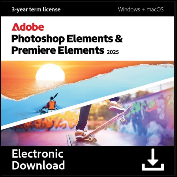 Adobe Phsp & Prem Elements 2025, 3 Year Term, Mac & Windows, Download