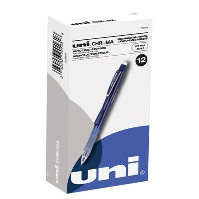 Uni-Ball Chroma Auto-Advancing Mechanical Pencils With Hexagonal Twist Eraser, 0.7 Mm, Cobalt Blue Barrel, Pack Of 12 Pencils