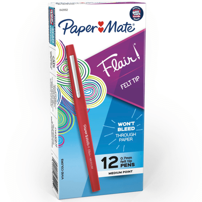 Paper Mate Flair Porous-Point Pens, Medium Point, 0.7 Mm, Red Barrel, Red Ink, Pack Of 12