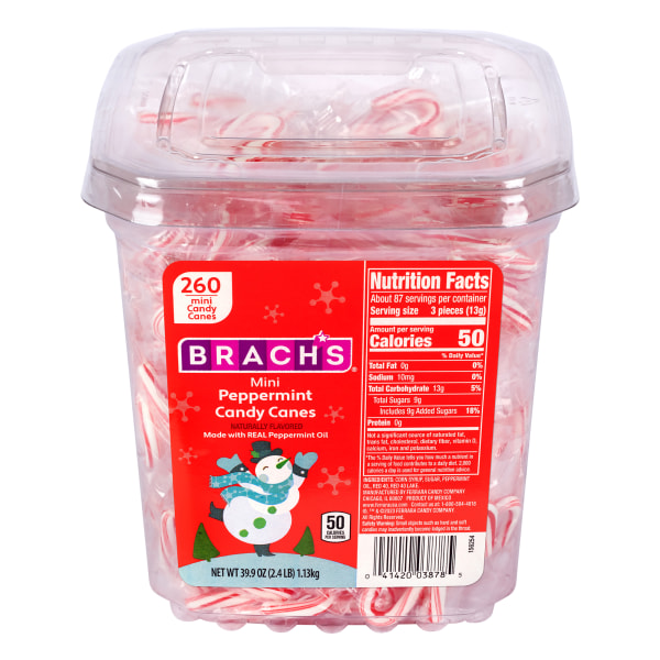 Brach's Peppermint Candy Cane Minis, 39.9 Oz, Pack Of 260 Candy Canes