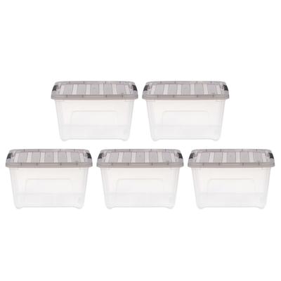 Iris Stack & Pull Storage Boxes, 8 Gallon, Clear/gray, Set Of 5 Boxes