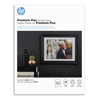 HP Premium Plus Photo Paper for Inkjet Printers, Soft Gloss, Letter Size (8 1/2" x 11"), 80 Lb, Pack Of 50 Sheets (CR667A)