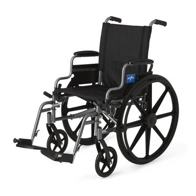 Medline K4 Folding Wheelchair, Lightweight And User-Friendly, With Flip-Back Desk Arms And Swing-Away Leg Rests, 33"h X 33"w X 12"d, Black/gray