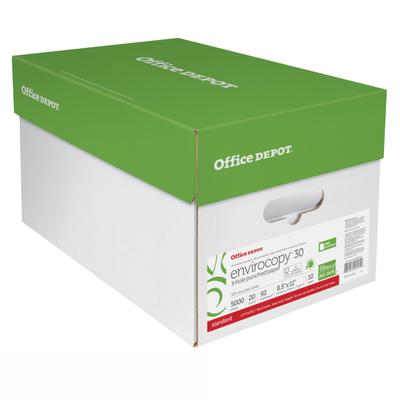 Office Depot Envirocopy 3-Hole Punched Copy Paper, White, Letter (8.5" X 11"), 5000 Sheets Per Case, 20 Lb, 30% Recycled, Fsc Certified, Case Of 10 Reams