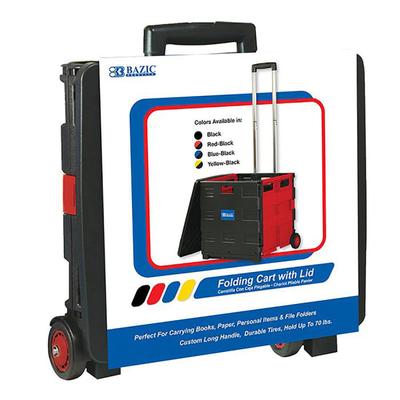 Bazic Products Folding Cart On Wheels With Lid Cover, 18"h X 15"w X 16"d, Black/red