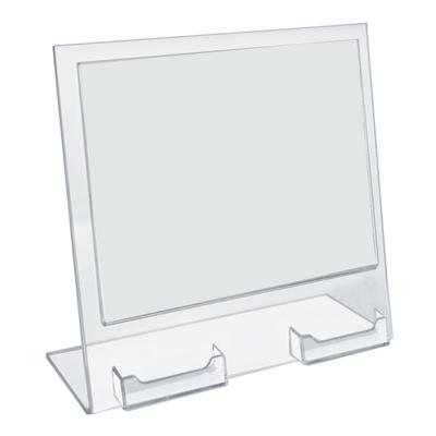 Azar Displays Slanted Sign Holders With 2 Business Card Pockets, 8-1/2"h X 11"w X 3"d, Clear, Pack Of 2 Holders
