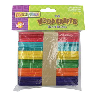 Creativity Street Wood Craft Sticks, 4-1/2" X 3/8", Assorted Bright Colors, 150 Sticks Per Pack, Case Of 12 Packs
