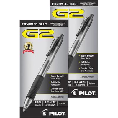 Pilot G2 Premium Gel Roller Retractable Pens - Ultra Fine Pen Point - 0.38 Mm Pen Point Size - Refillable - Retractable - Black Gel-Based Ink