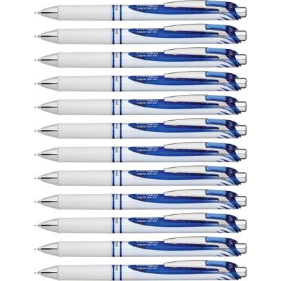 Pentel Energel Pearl Liquid Gel Pens, Pack Of 12, Fine Point, 0.5 Mm, Pearl White/silver Barrel, Blue Ink