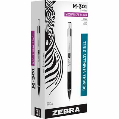 Zebra Pen Steel 3 Series M-301 Mechanical Pencils, Pack Of 12, Fine Point, 0.5 Mm, Black Barrel