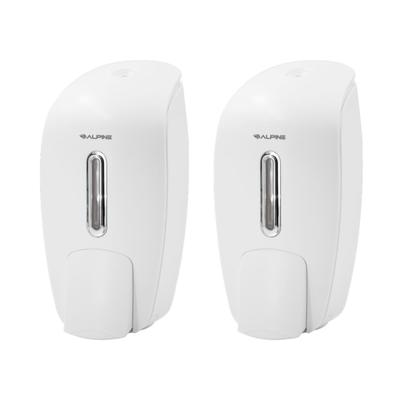 Alpine Wall-Mounted Hand Soap Dispensers, 9-5/8"h X 4-5/8"w X 4-1/8"d, White, Pack Of 2 Dispensers