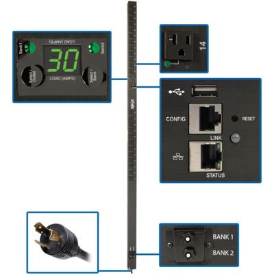 Eaton 2.9Kw Single-Phase Switched Pdu, Lx Platform, Outlet Monitoring, 120V Outlets (24 Nema 5-15/20R), L5-30P Plug, 0U, Taa - Power Distribution Unit (Rack-Mountable) - 30 A - Ac 100/120/127 V