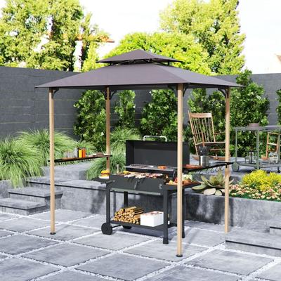 Outsunny 8' x 5' Grill Gazebo, Double Tiered Outdoor BBQ Gazebo with 2 Side Shelves and 10 Hooks, Barbecue Grill Gazebo Shelter