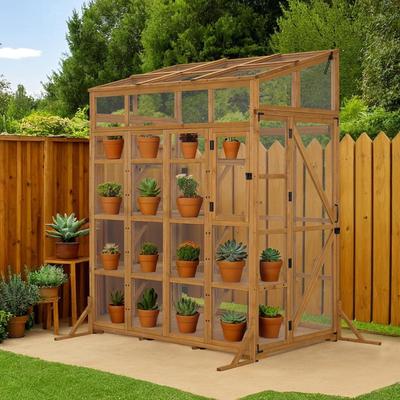 Macrout Large Wooden Walk-In Greenhouse with Acrylic Panels with Openable Roof Vents, Lockable Door - Large