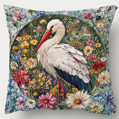 "TEMU 1pc Elegant & Floral Watercolor Throw Pillow Cover 18x18" - Super Soft Short Plush, Double-sided Print, Zippered, Machine Washable For Living Room & Bedroom Decor - Luxurious Fluffy , No Insert" Image
