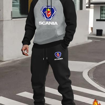 TEMU Men's Scandinavian Sportswear Set - , Warm Hoodie & Sweatpants Combo For Fall/winter, Machine Washable Image