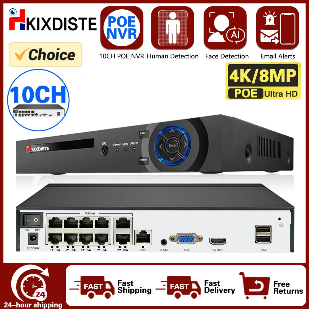 4k 10ch poe smart nvr (1080p/3mp/4mp/5mp/6mp/8mp/4k) poe netzwerk video recorder unterstützt bis zu 10 x 8mp/4k ip kamera 8 kanal Image
