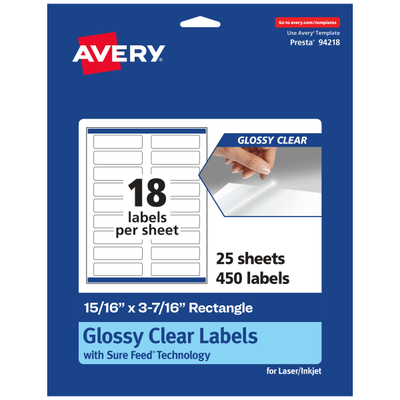 Avery Glossy Permanent Labels With Sure Feed 94218-Cgf25, Rectangle, 15/16