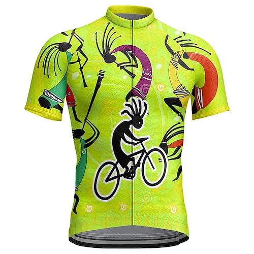 Herren Radtrikot Grafik Lustig Kurzarm Fahhrad Oberteil mit 3 Gesäßtaschen Mountainbike MTB Straßenradsport Schnelltrocknend Reflektierende Streifen Rückentasche Feuchtigkeitsableitend Sport Gelb Rot Image