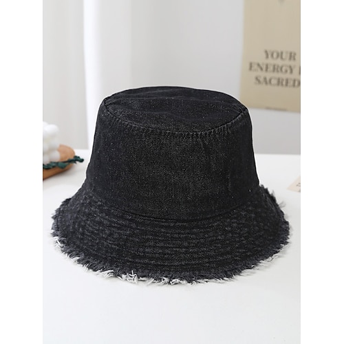Lässiger Denim-Bucket-Hut für Damen – ausgefranster Rand, weich und bequem, stylischer Sommerhut für den Alltag, den Strand und Outdoor-Aktivitäten Image