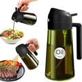 16oz/470ml nebulizzatore per olio scuro anti-luce per cucinare, flacone erogatore per olio d'oliva 2 in 1 per cucina, flacone per olio in vetro verde scuro di alta qualità, nebulizzatore per olio