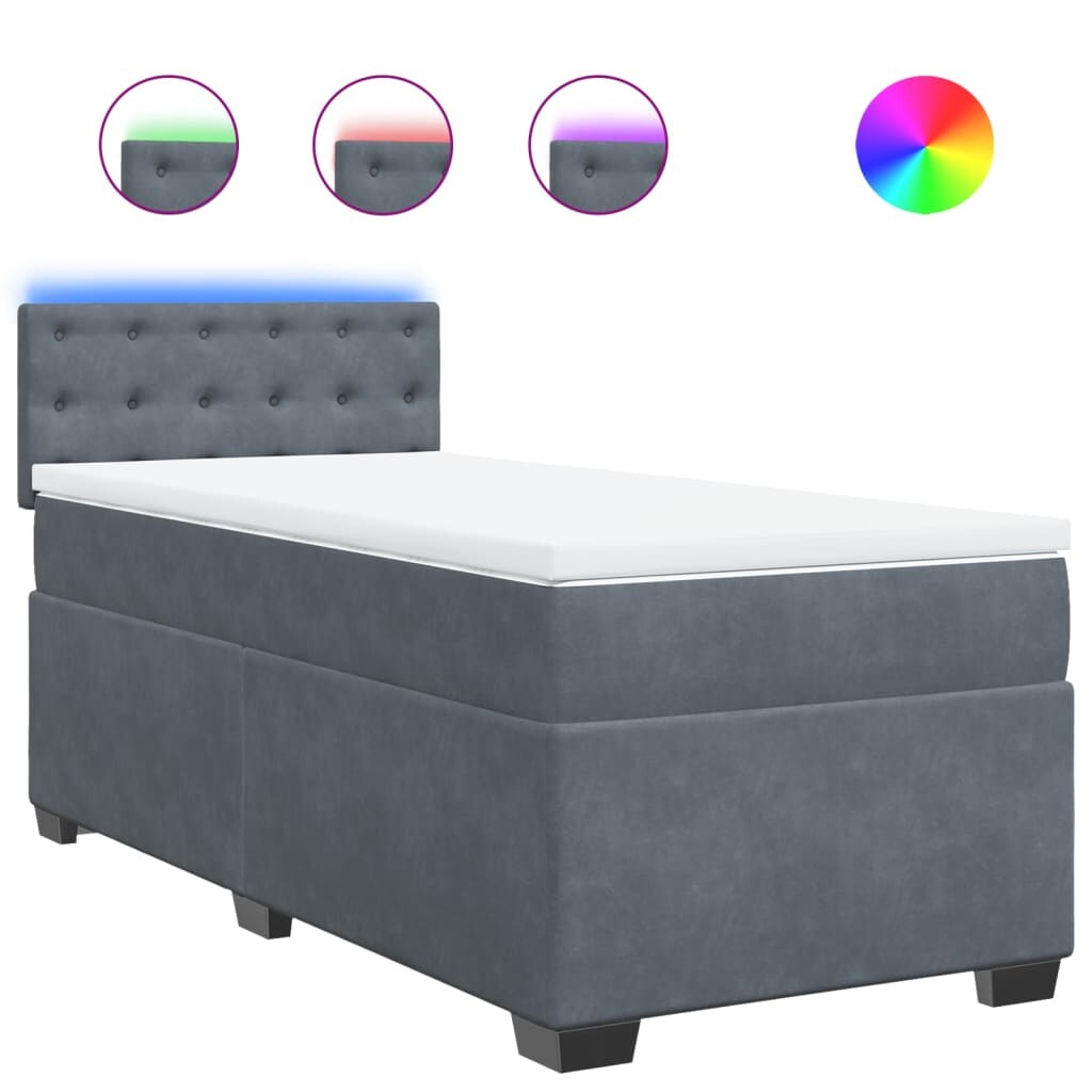vidaXL Boxspringbett mit Matratze Dunkelgrau 100x200 cm Samt Image