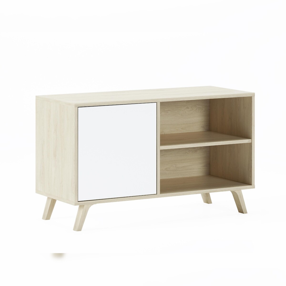 SKRAUT HOME TV-Schrank 100 mit Tür links, Wohnzimmer, Modell WIND, Strukturfarbe Eiche, Türfarbe Weiß, Maße 95x40x57cm hoch. _ TV100WINDPUCCBLA Image