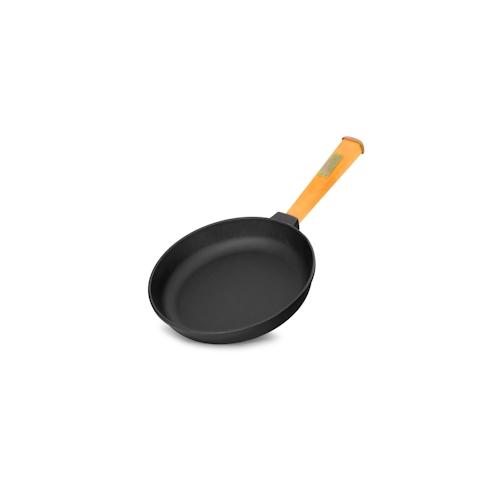 BRIZOLL Ø22cm 43mm hoch Gusseisenpfanne Gußeisenpfanne mit Holzgriff Pfanne aus Gusseisen