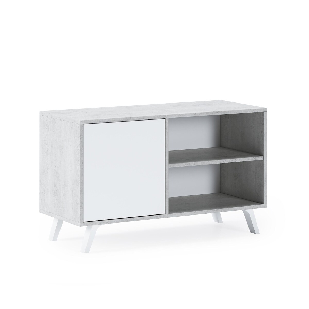 SKRAUT HOME TV-Schrank 100 mit Tür links, Wohnzimmer, Modell WIND, Strukturfarbe CEMENTO, Türfarbe Bianco Matte, Maße 95x40x57cm hoch _ TV100WINDCEMBL Image
