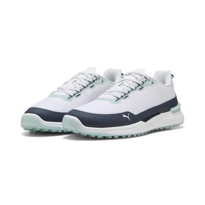 Golfschuh PUMA "IGNITE Elevate X Golfschuhe Herren", Gr. 44.5, weiß deep navy modern mint blau grün, Obermaterial: Texti