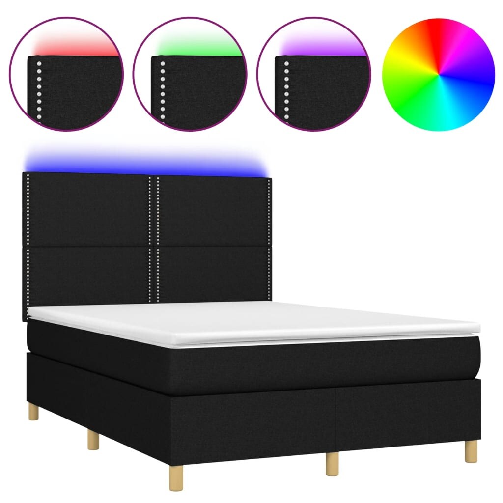 vidaXL Boxspringbett mit Matratze & LED Schwarz 140x190 cm Stoff Image