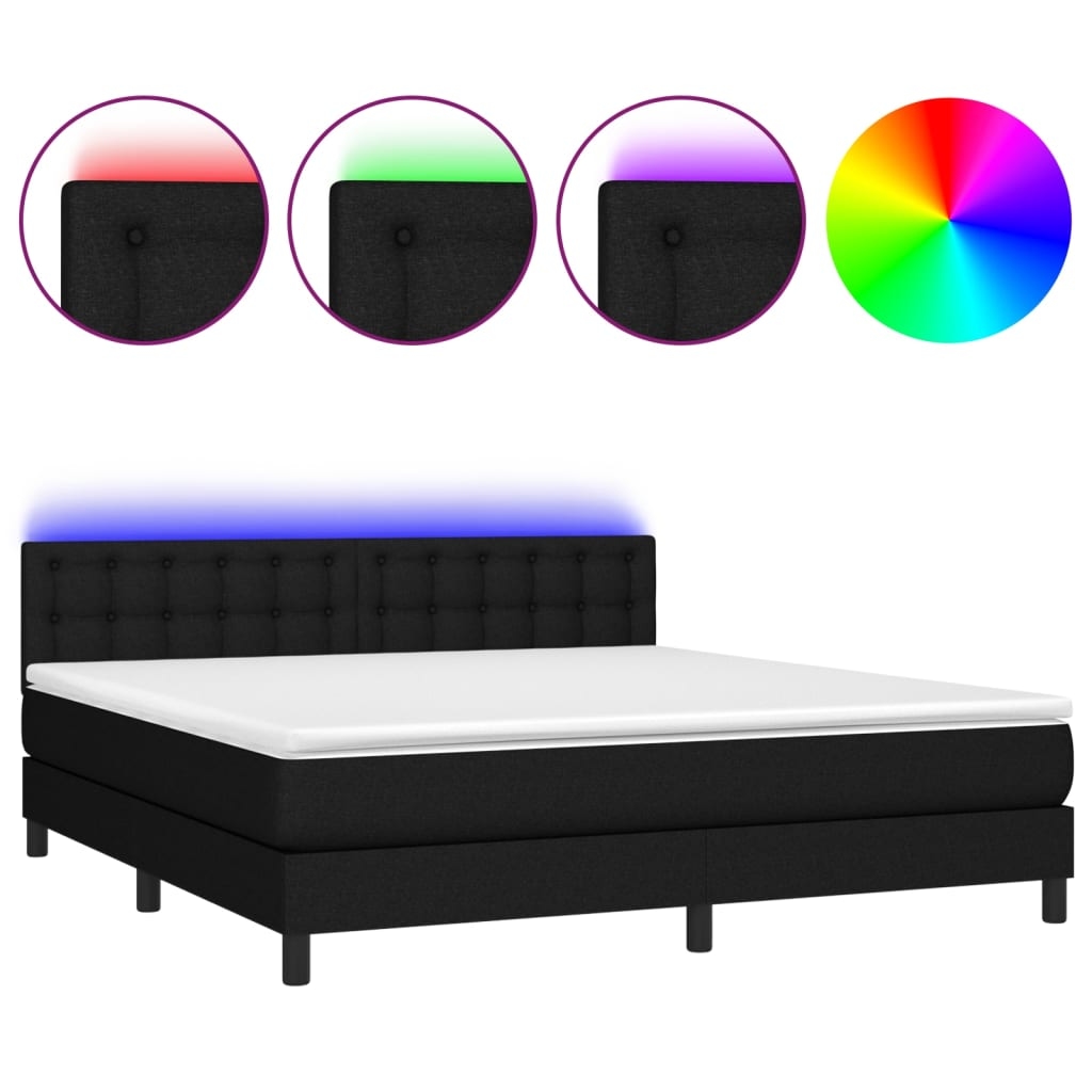 vidaXL Boxspringbett mit Matratze & LED Schwarz 180x200 cm Stoff Image