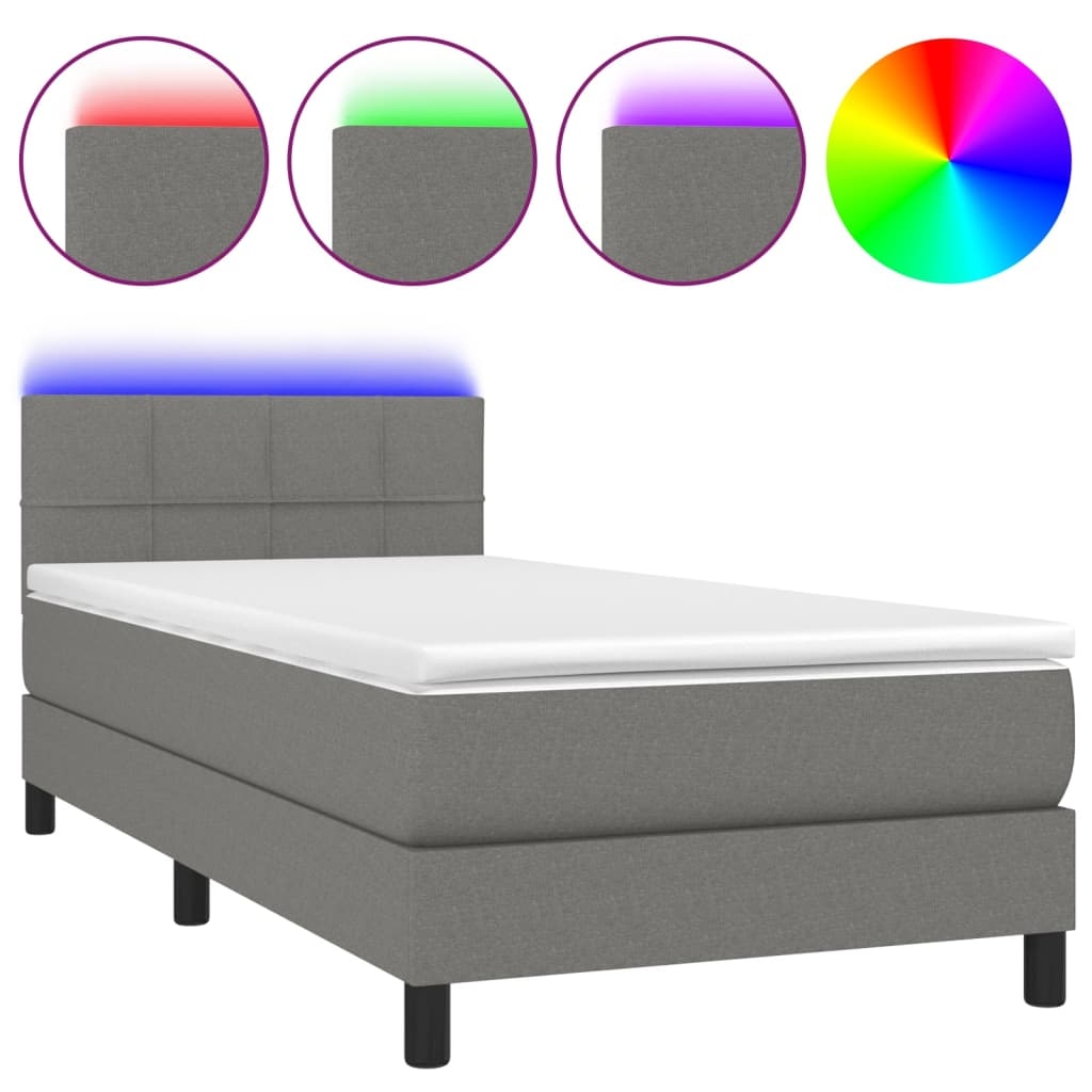 vidaXL Boxspringbett mit Matratze & LED Dunkelgrau 80x200 cm Stoff Image