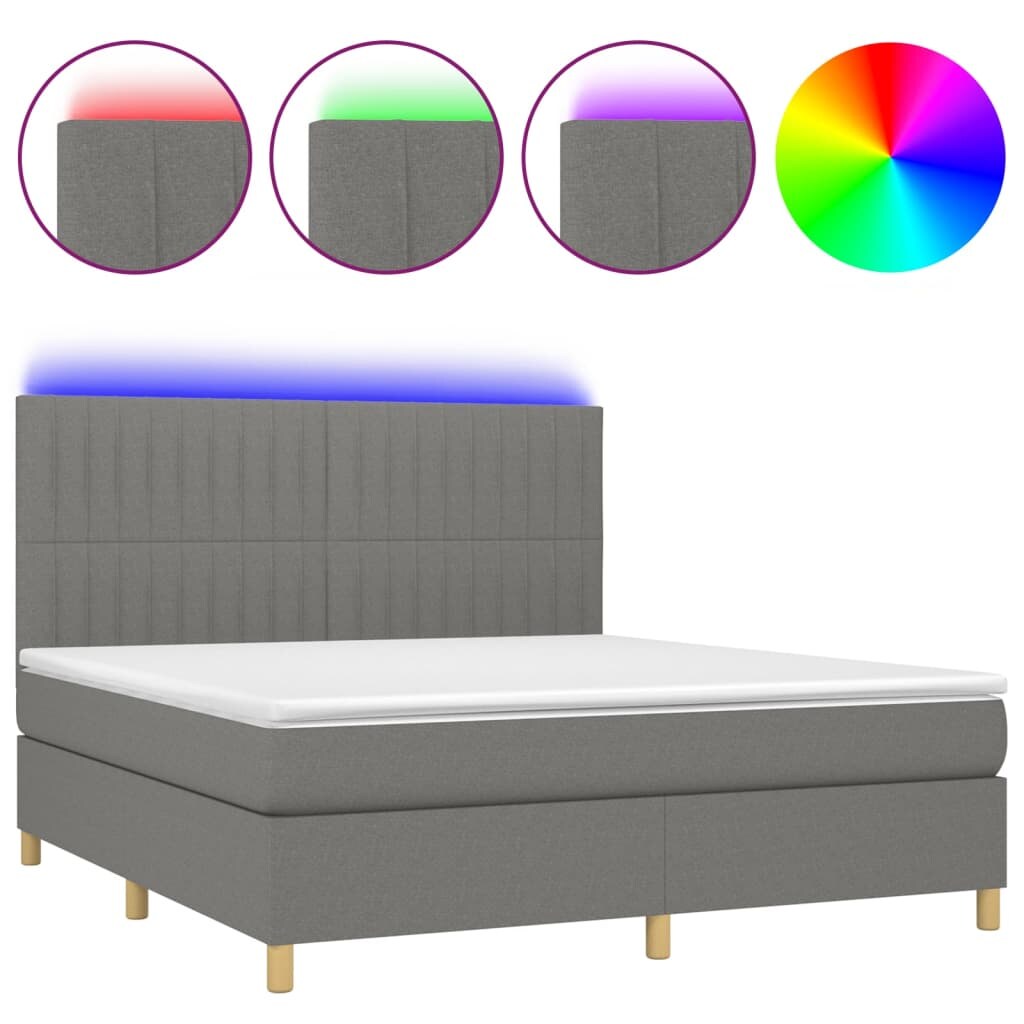 vidaXL Boxspringbett mit Matratze & LED Dunkelgrau 180x200 cm Stoff Image