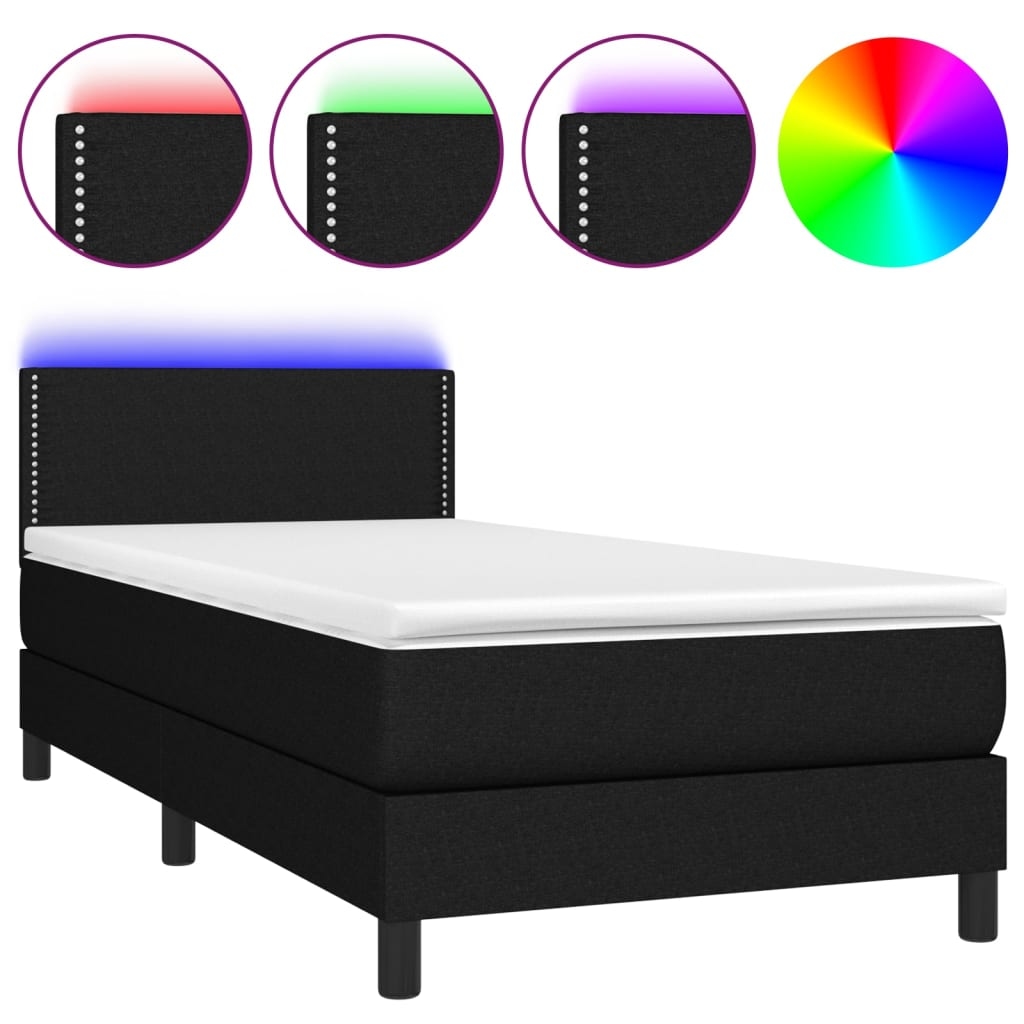 vidaXL Boxspringbett mit Matratze & LED Schwarz 100x200 cm Stoff Image