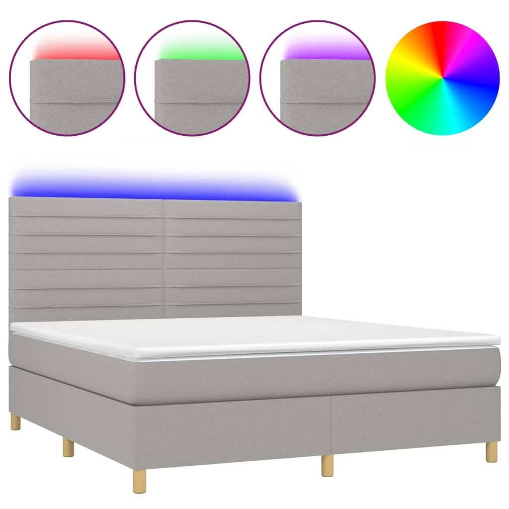 vidaXL Boxspringbett mit Matratze & LED Hellgrau 160x200 cm Stoff Image