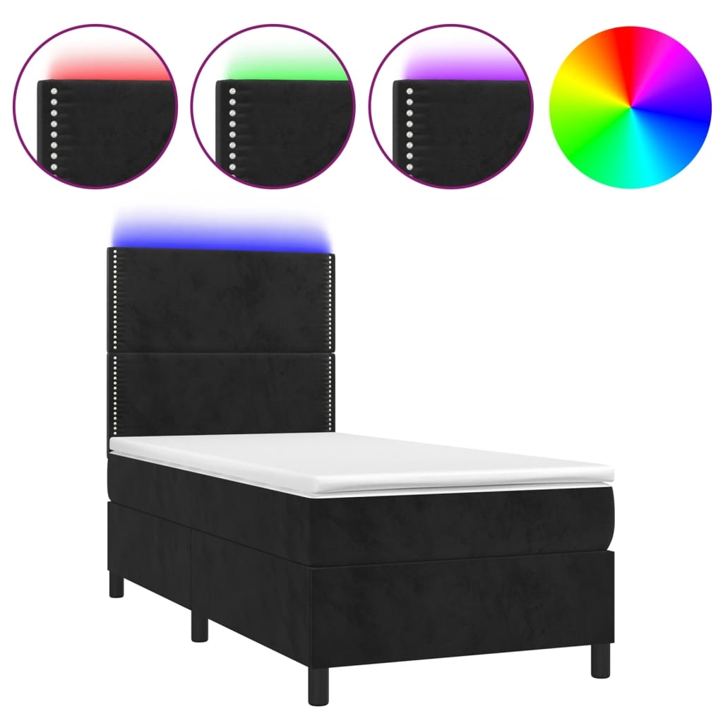 vidaXL Boxspringbett mit Matratze & LED Schwarz 100x200 cm Samt Image