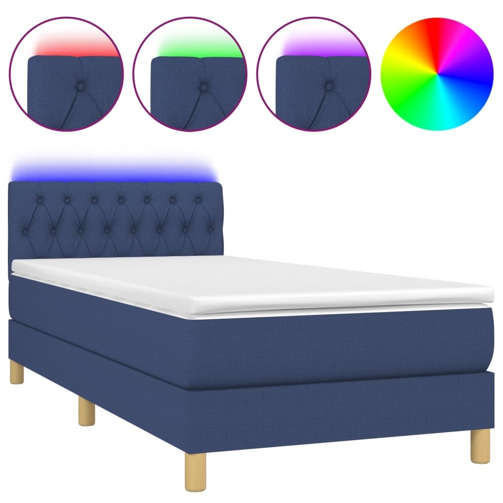 vidaXL Boxspringbett mit Matratze & LED Blau 90x200 cm Stoff Image