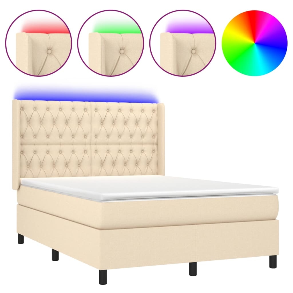 vidaXL Boxspringbett mit Matratze & LED Creme 140x190 cm Stoff Image